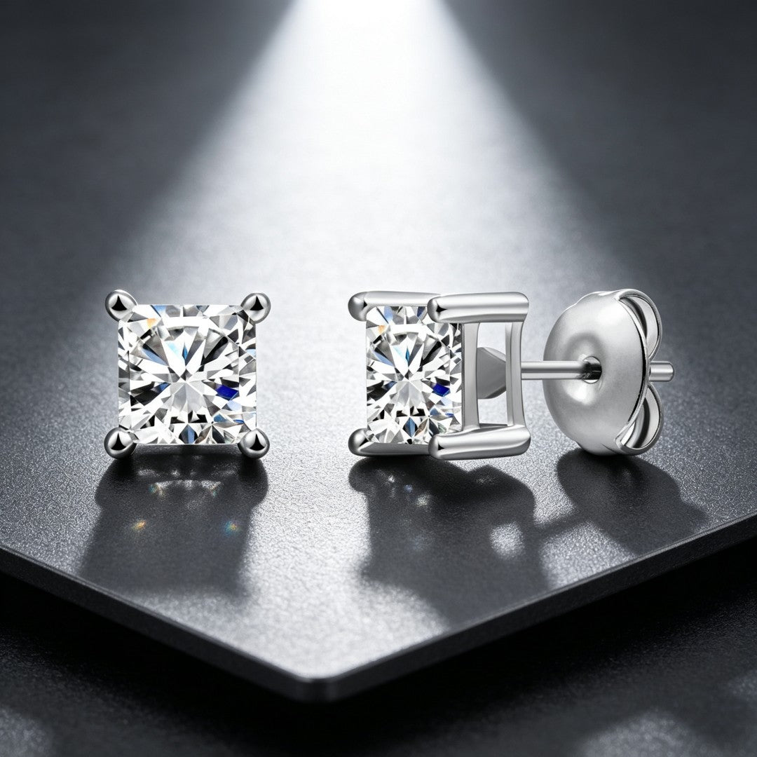 925 Sterling Silver Lab Grown Diamond Princess Solitaire Studs - 0.7ctw