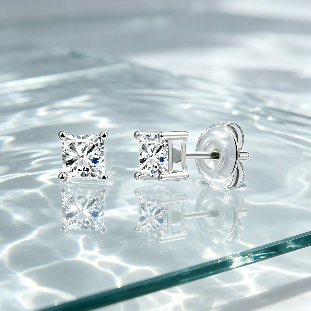 925 Sterling Silver Lab Grown Diamond Princess Solitaire Studs - 0.37ctw