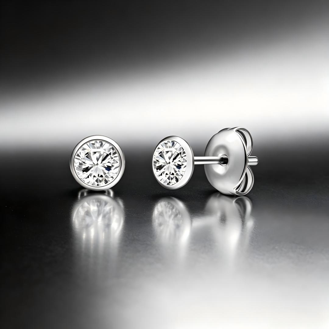 925 Sterling Silver Lab Grown Diamond Bezel Earring Studs - 0.43ctw