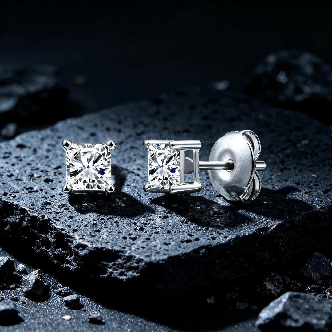 925 Sterling Silver Lab Grown Diamond Princess Solitaire Earring Studs - 0.27ctw