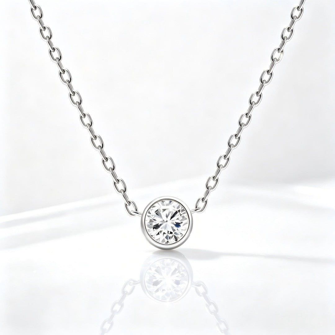925 Sterling Silver Lab Grown Diamond Bezel Necklace-0.47ctw