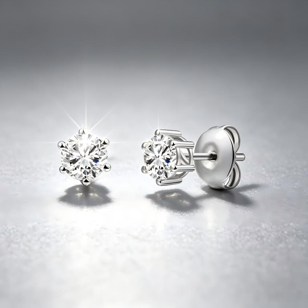 925 Sterling Silver Lab Grown Diamond Six-Prong Solitaire Earring Studs - 0.56ctw