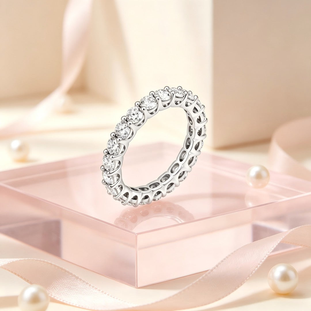 925 Sterling Silver Lab Grown Diamond Round Eternity Band-2.673ctw