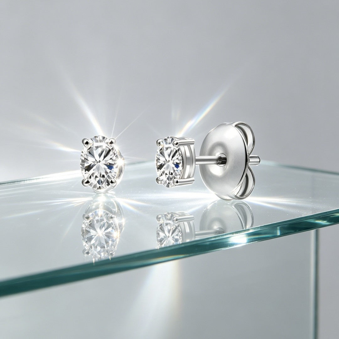 925 Sterling Silver Lab Grown Diamond Oval  Earring Studs - 0.09ctw