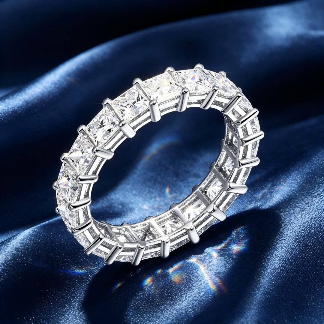 925 Sterling Silver Lab Grown Diamond Emerald Eternity Band-4.435ctw