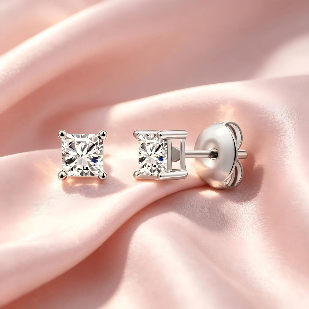 925 Sterling Silver Lab Grown Diamond Princess Solitaire Earring Studs - 0.27ctw