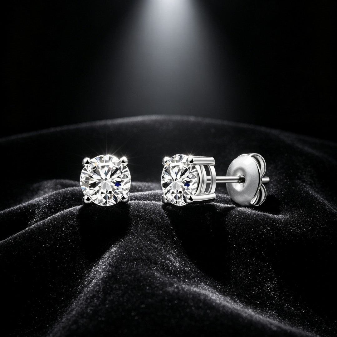 925 Sterling Silver Lab Grown Diamond Four-Prong Solitaire Earring Studs - 0.9ctw