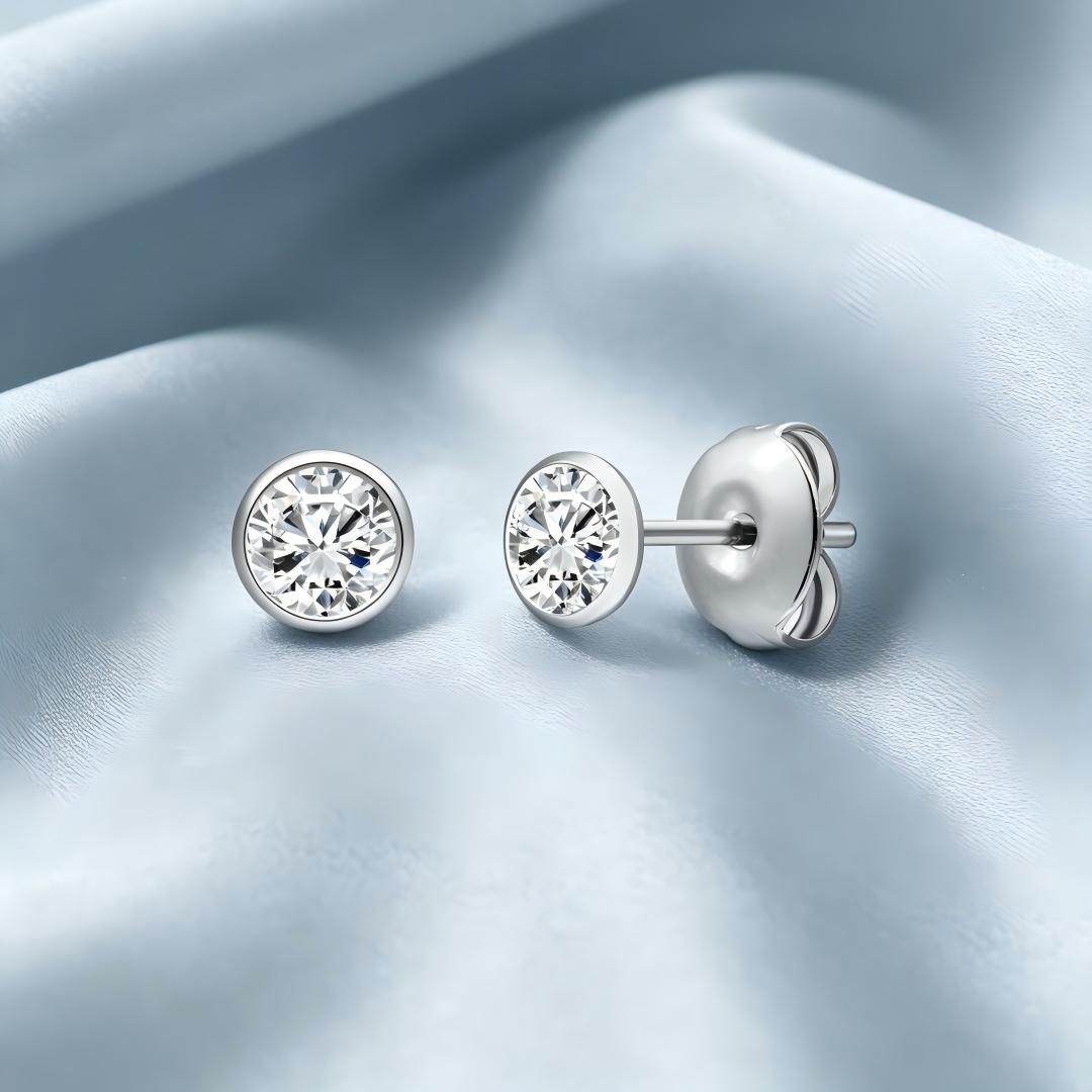 925 Sterling Silver Lab Grown Diamond Bezel Earring Studs - 0.43ctw