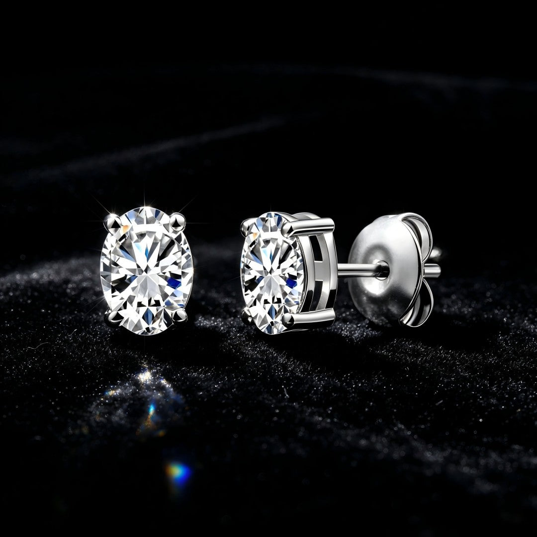 925 Sterling Silver Lab Grown Diamond Oval  Earring Studs - 0.71ctw