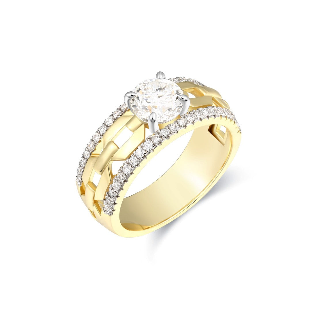 925 Sterling Silver Round Lab Grown Diamond Two Tone Fashion Ring