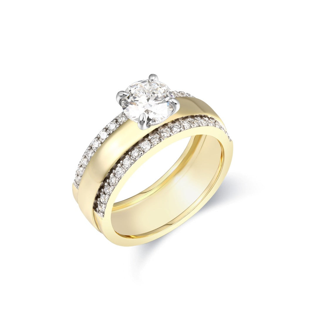 925 Sterling Silver Round Lab Grown Diamond Two Tone Fashion Ring