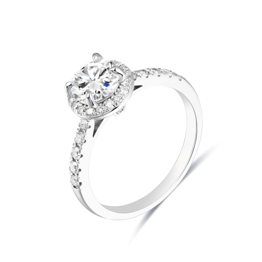 925 Sterling Silver Lab Grown Diamond Shoulder Halo Ring-1.429ctw