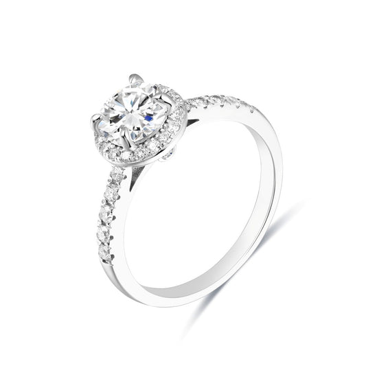 925 Sterling Silver Lab Grown Diamond Shoulder Halo Ring-1.429ctw