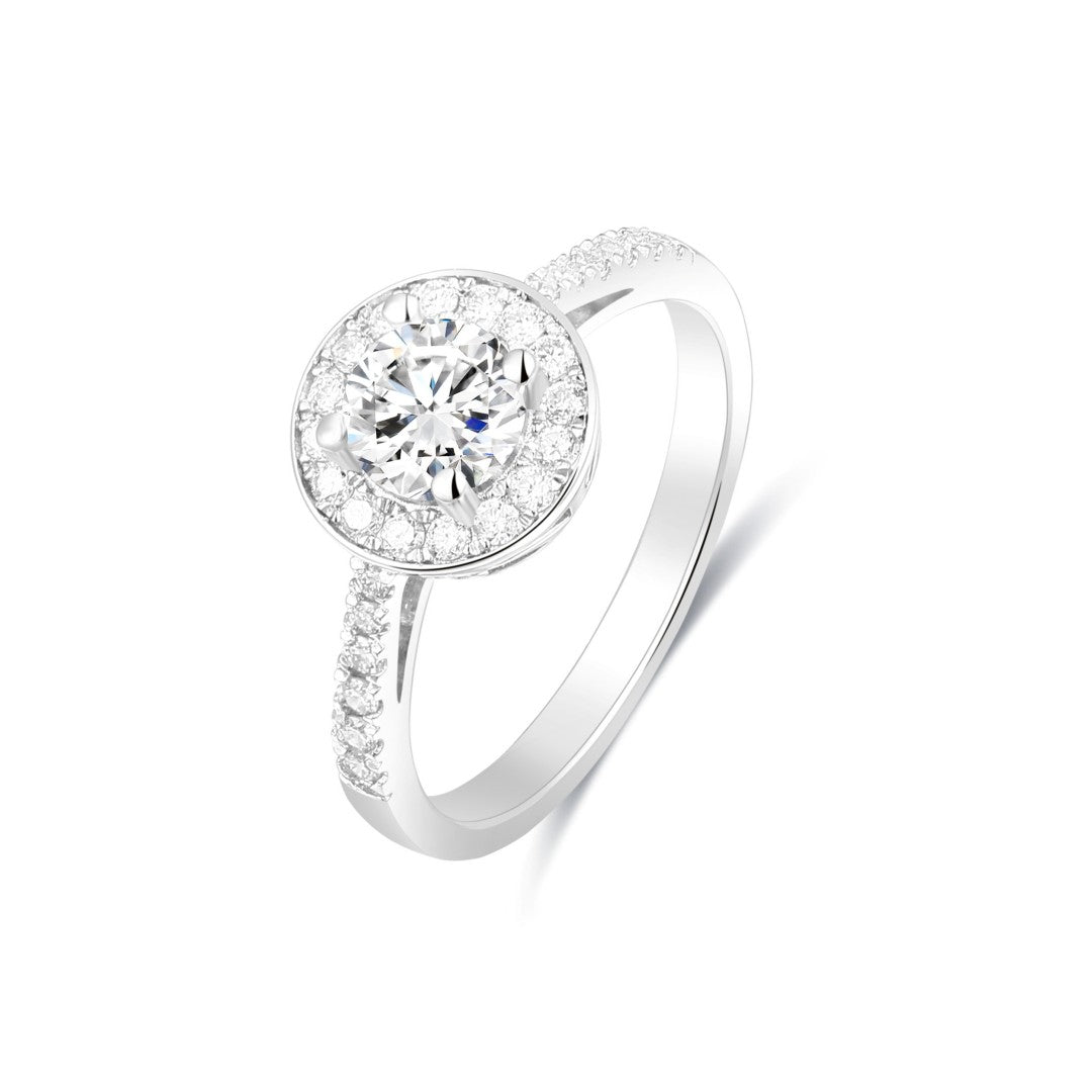925 Sterling Silver Lab Grown Diamond Shoulder Halo Ring-0.97ctw