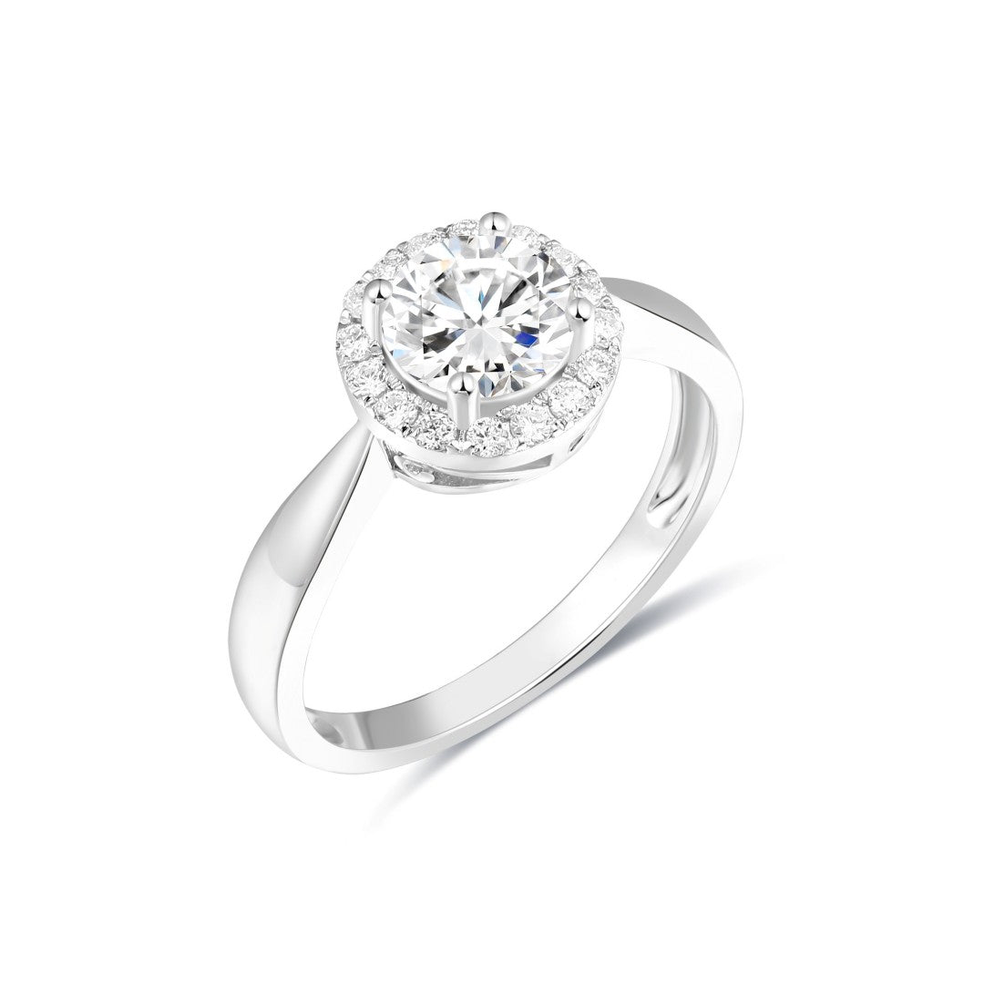 925 Sterling Silver Lab Grown Diamond Classic Halo Style Ring-1.23ctw