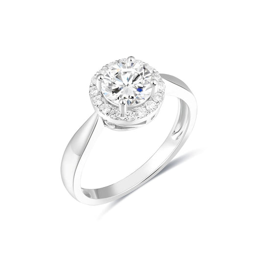 925 Sterling Silver Lab Grown Diamond Classic Halo Style Ring-1.23ctw
