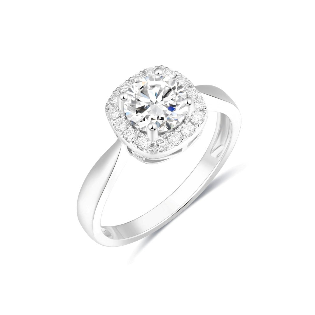 925 Sterling Silver Lab Grown Diamond Halo Style Ring-1.18ctw