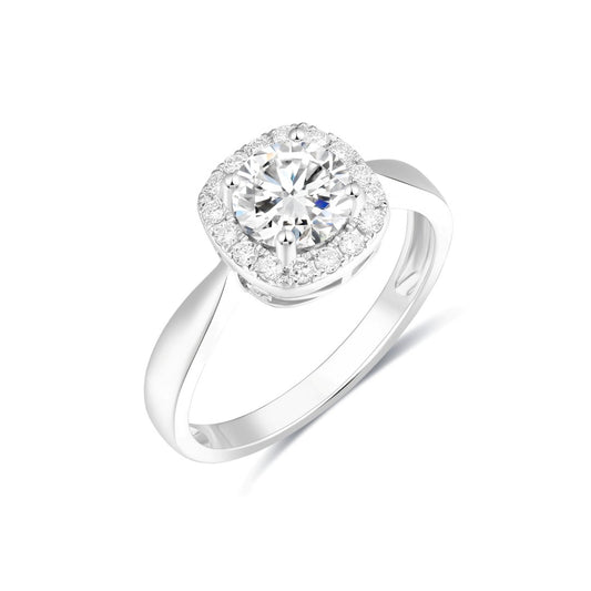 925 Sterling Silver Lab Grown Diamond Halo Style Ring-1.18ctw