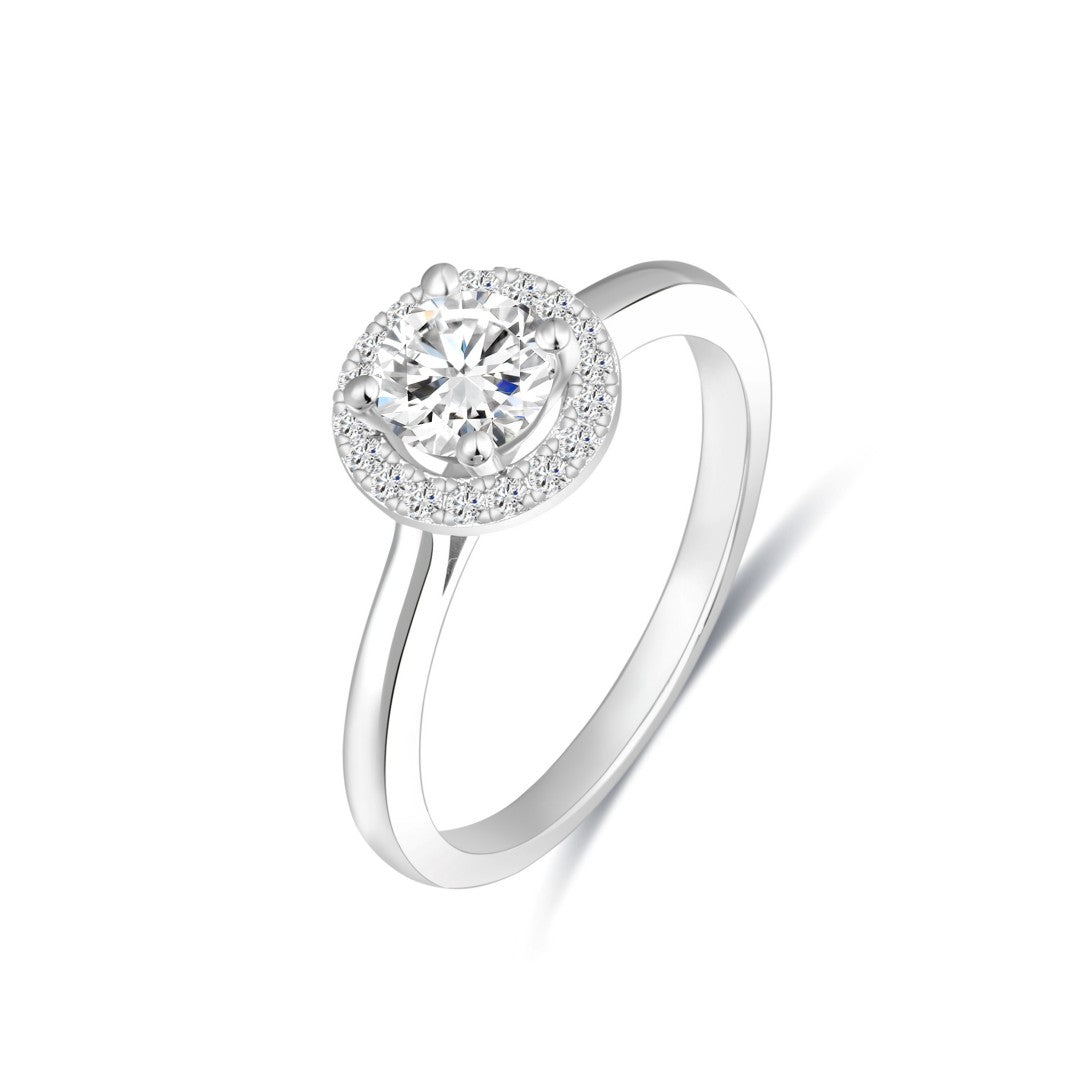925 Sterling Silver Lab Grown Diamond Classic Halo Style Ring
