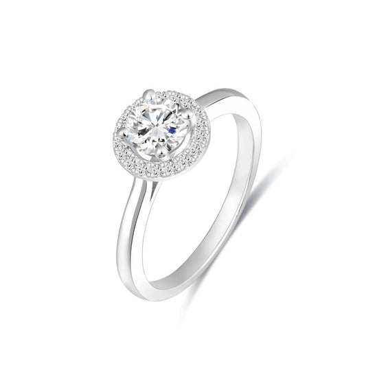 925 Sterling Silver Lab Grown Diamond Classic Halo Style Ring
