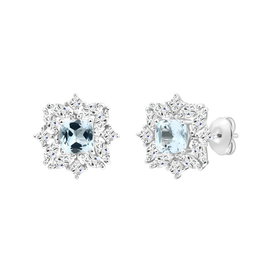 925 Sterling Silver with Round & Marquise Moissanite and Square Cut Natural Bule Topaz Earrings