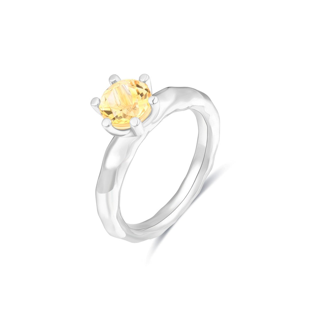 925 Sterling Silver Round Natural Citrine Solitaire Ring
