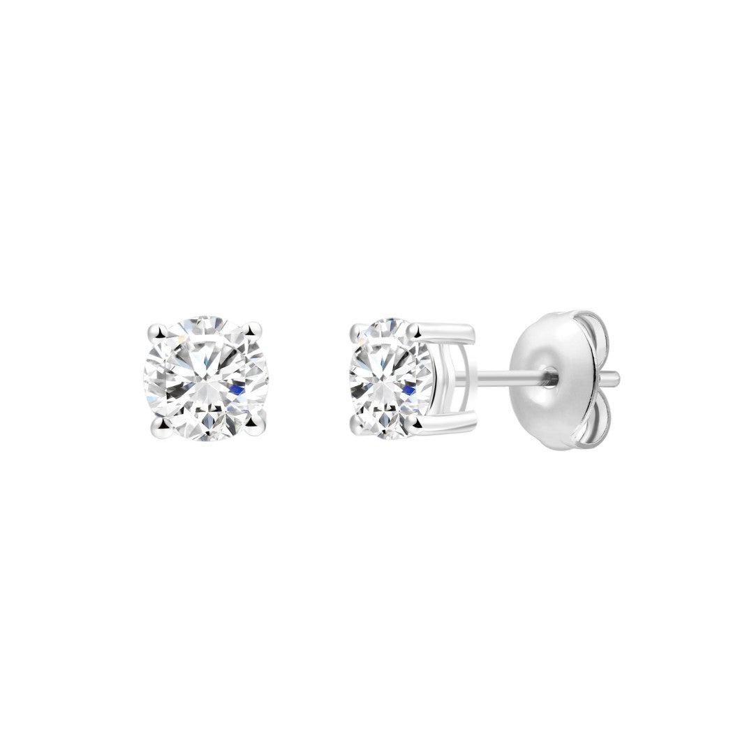 925 Sterling Silver Lab Grown Diamond Four-Prong Solitaire Earring Studs - 0.56ctw