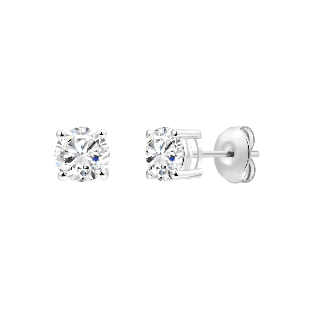 925 Sterling Silver Lab Grown Diamond Four-Prong Solitaire Earring Studs - 0.9ctw