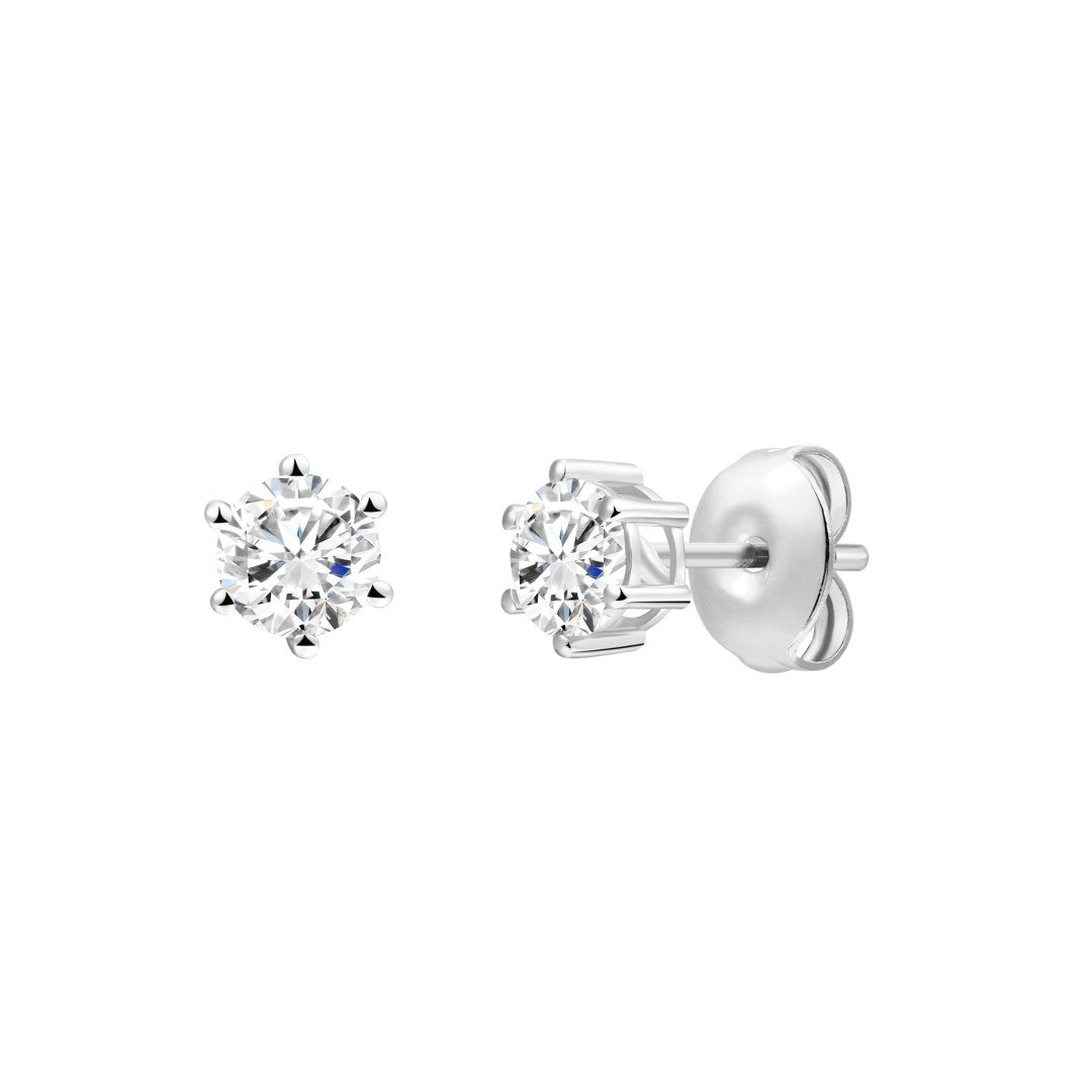 925 Sterling Silver Lab Grown Diamond Six-Prong Solitaire Earring Studs - 0.46ctw