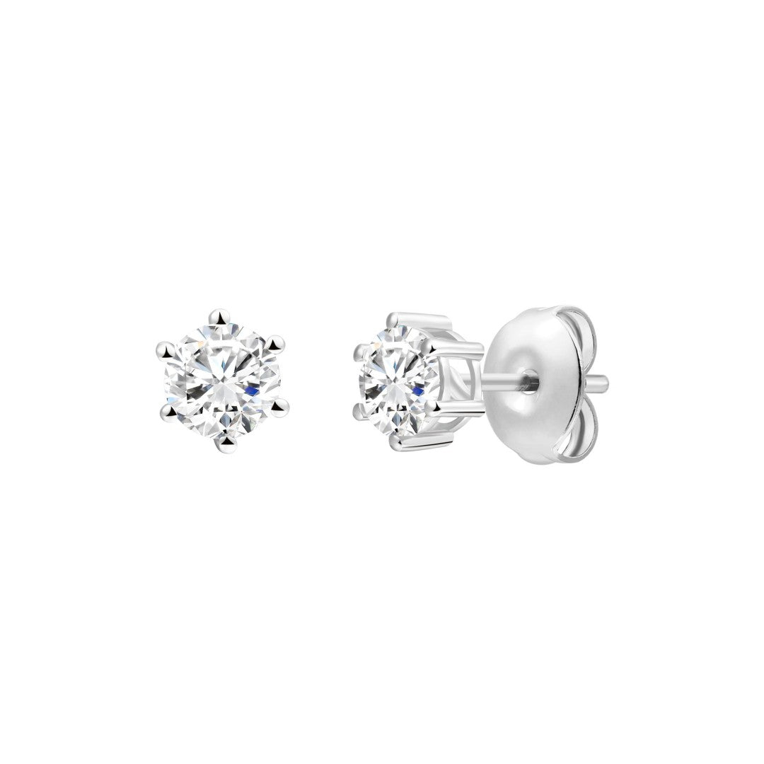 925 Sterling Silver Lab Grown Diamond Six-Prong Solitaire Earring Studs - 0.56ctw