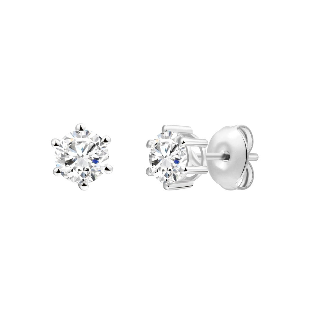 925 Sterling Silver Lab Grown Diamond Six-Prong Solitaire Earring Studs - 0.72ctw