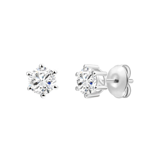 925 Sterling Silver Lab Grown Diamond Six-Prong Solitaire Earring Studs - 0.72ctw