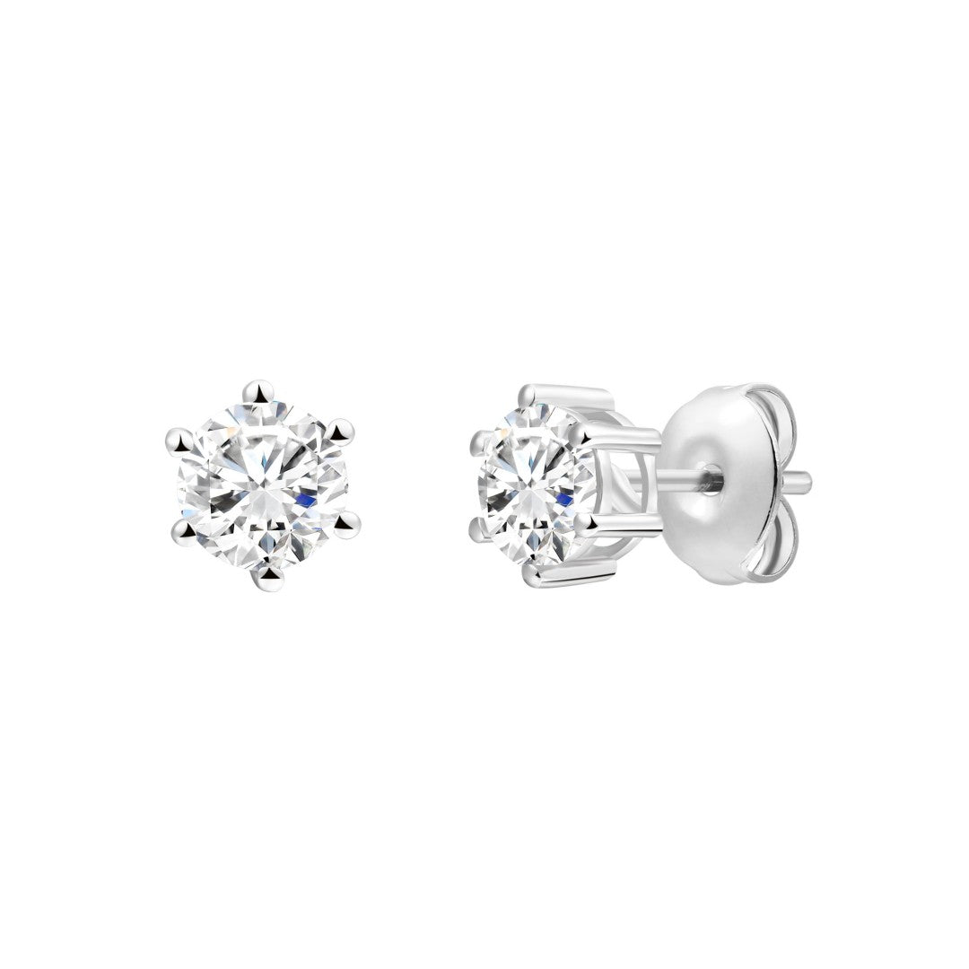 925 Sterling Silver Lab Grown Diamond Six-Prong Solitaire Earring Studs - 0.88ctw