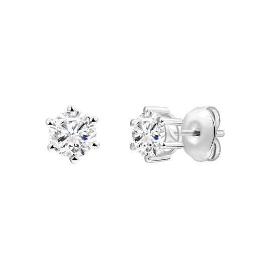 925 Sterling Silver Lab Grown Diamond Six-Prong Solitaire Earring Studs - 0.88ctw
