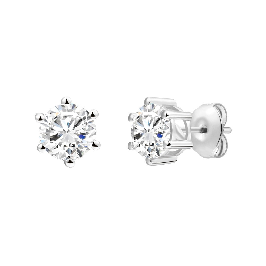 925 Sterling Silver Lab Grown Diamond Six-Prong Solitaire Earring Studs - 1.41ctw