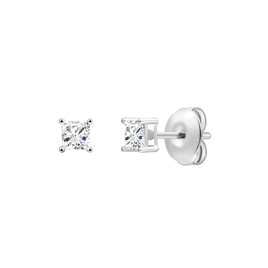 925 Sterling Silver Lab Grown Diamond Princess Solitaire Earring Studs - 0.11ctw