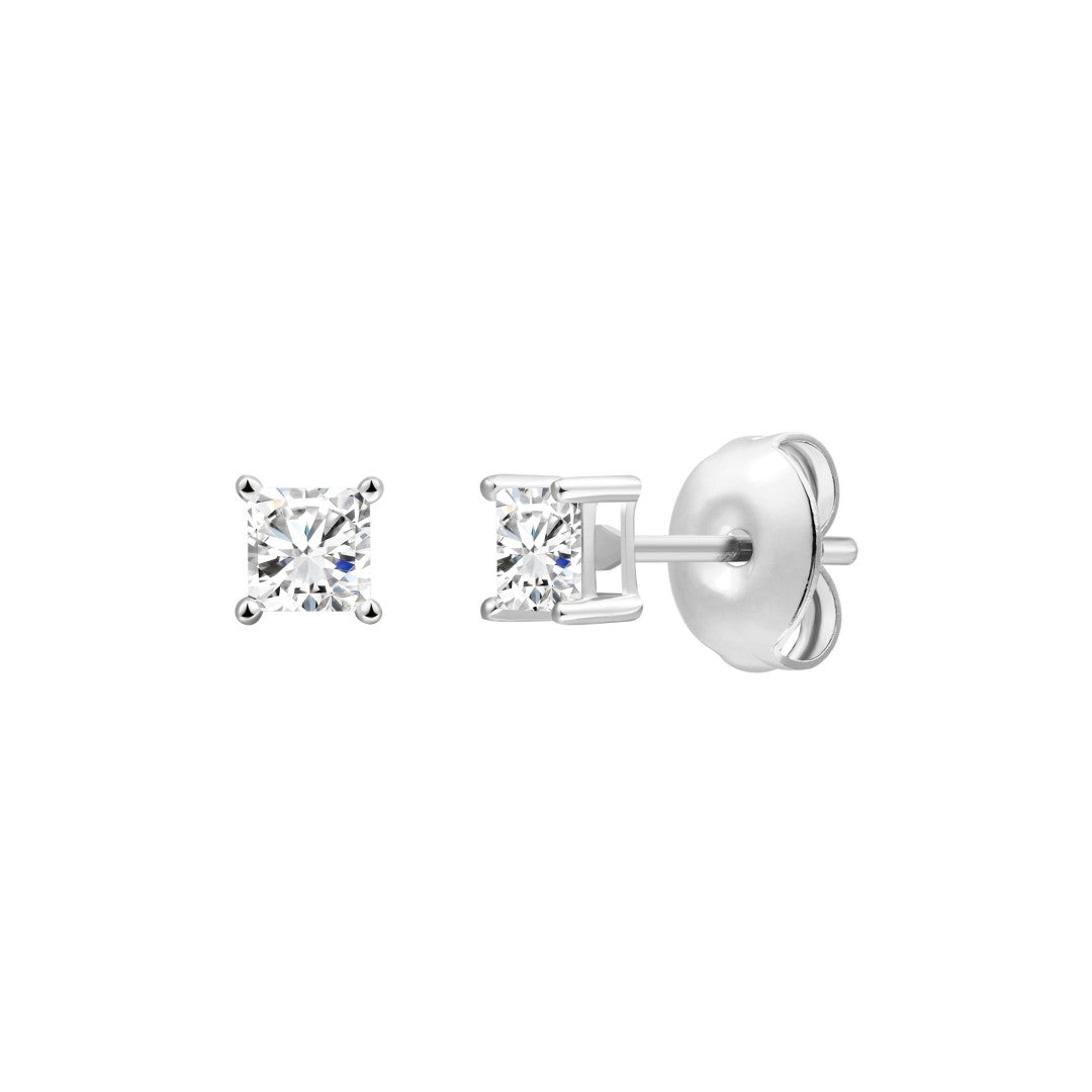 925 Sterling Silver Lab Grown Diamond Princess Solitaire Earring Studs - 0.18ctw