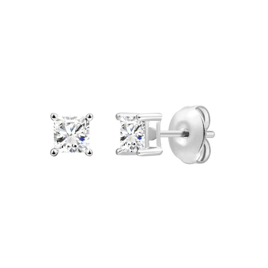925 Sterling Silver Lab Grown Diamond Princess Solitaire Earring Studs - 0.27ctw