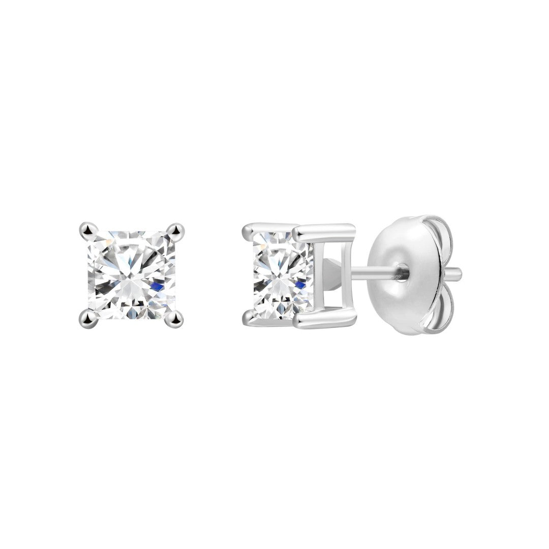 925 Sterling Silver Lab Grown Diamond Princess Solitaire Studs - 0.37ctw