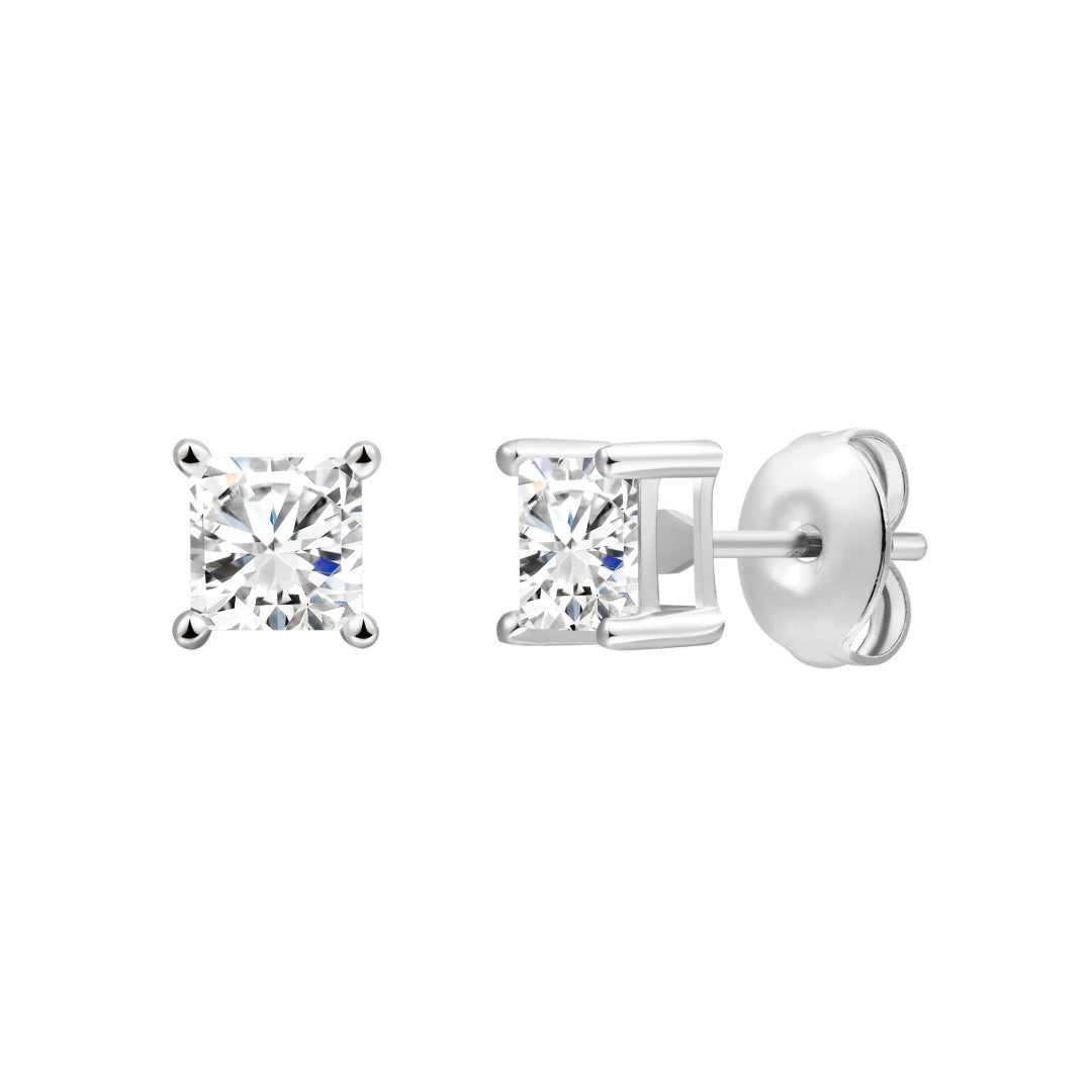 925 Sterling Silver Lab Grown Diamond Princess Solitaire Studs - 0.495ctw