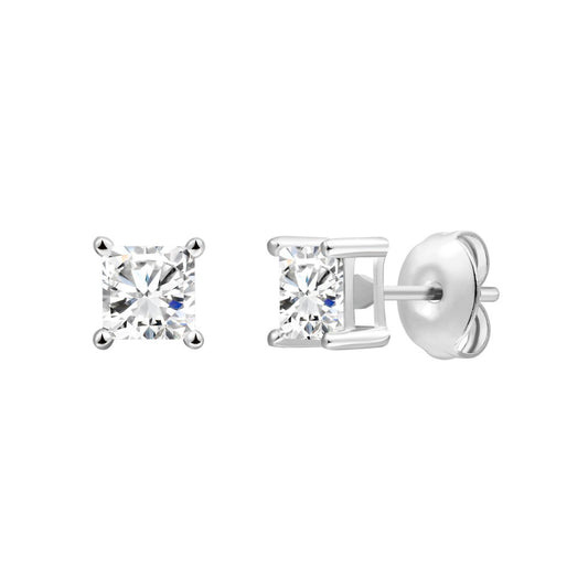 925 Sterling Silver Lab Grown Diamond Princess Solitaire Studs - 0.495ctw