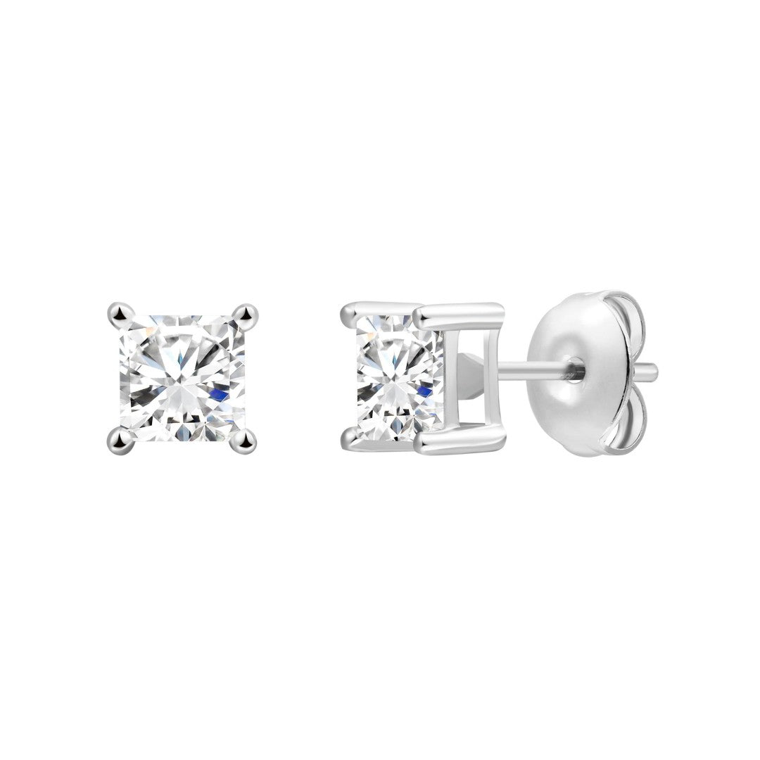 925 Sterling Silver Lab Grown Diamond Princess Solitaire Studs - 0.6ctw