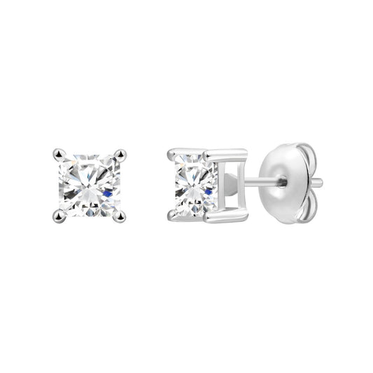 925 Sterling Silver Lab Grown Diamond Princess Solitaire Studs - 0.6ctw