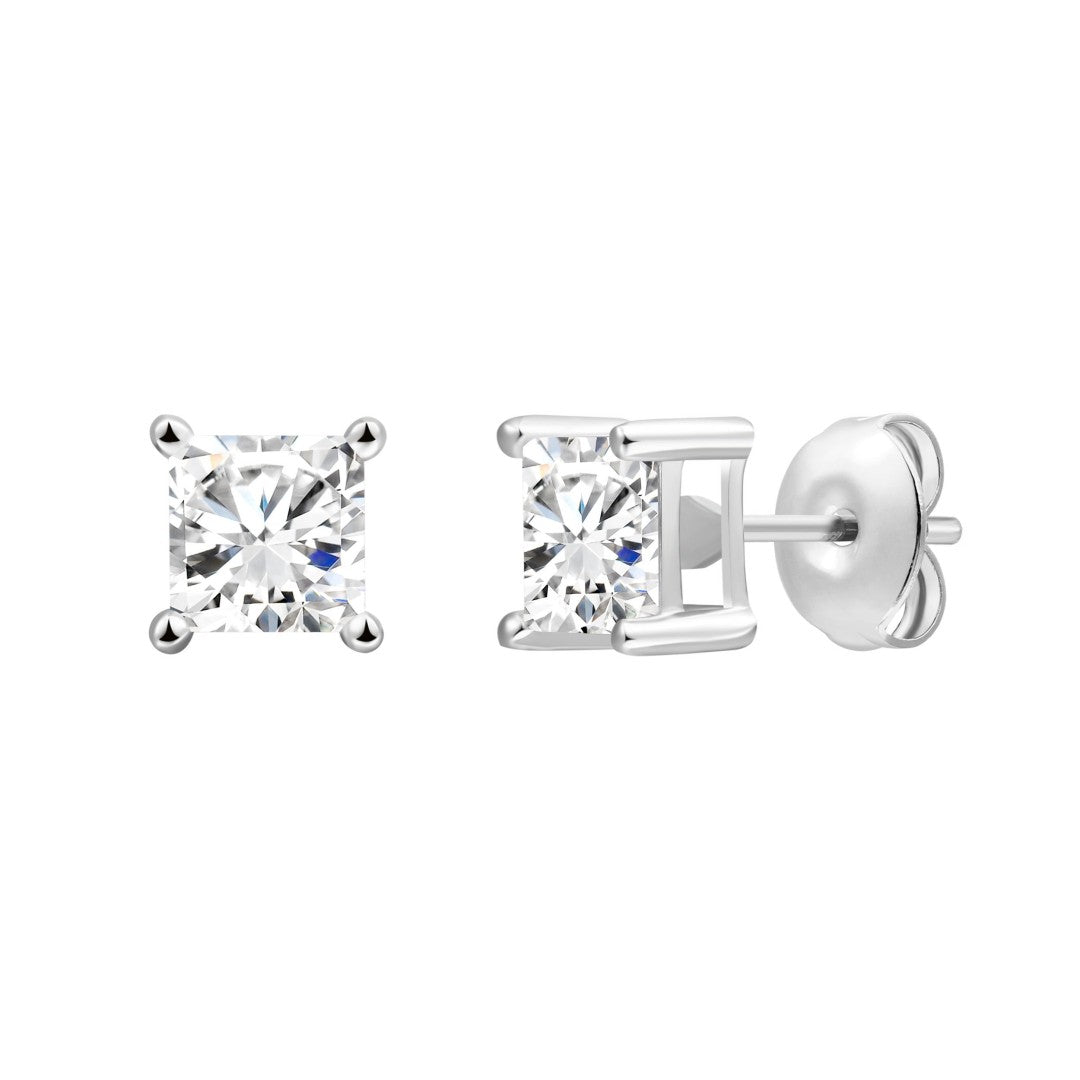 925 Sterling Silver Lab Grown Diamond Princess Solitaire Studs - 0.7ctw