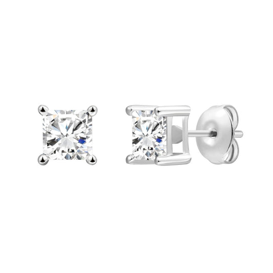 925 Sterling Silver Lab Grown Diamond Princess Solitaire Studs - 0.7ctw