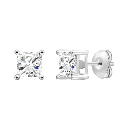 925 Sterling Silver Lab Grown Diamond Princess Solitaire Studs - 1ctw