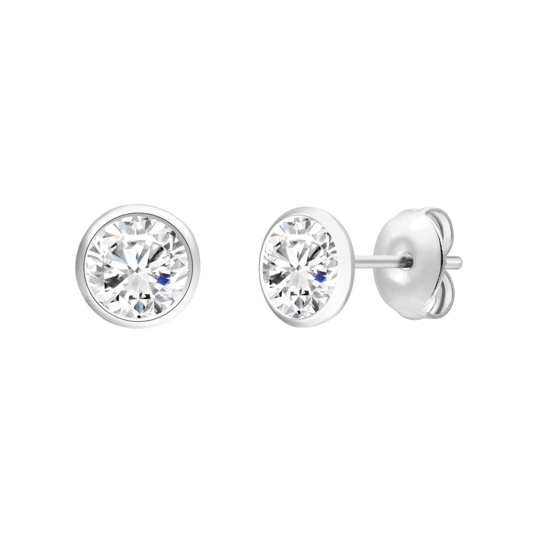 925 Sterling Silver Lab Grown Diamond Bezel Earring Studs - 1.41ctw