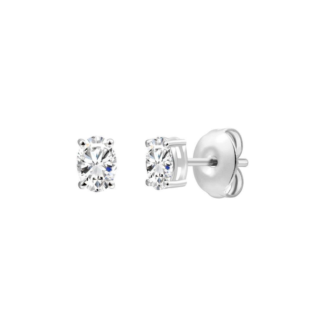 925 Sterling Silver Lab Grown Diamond Oval  Earring Studs - 0.31ctw
