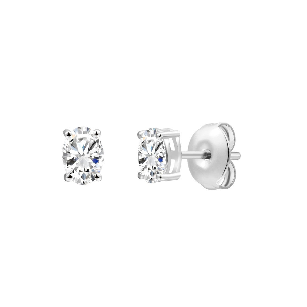 925 Sterling Silver Lab Grown Diamond Oval  Earring Studs - 0.4ctw