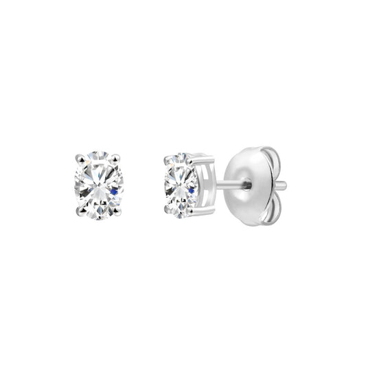 925 Sterling Silver Lab Grown Diamond Oval  Earring Studs - 0.4ctw